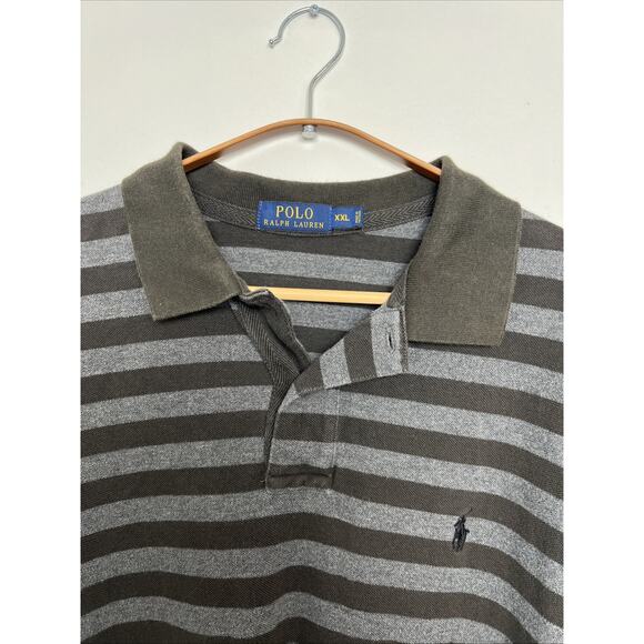 Polo‎ Ralph Lauren Black Gray Striped Shirt Mens Polo 2XL Preppy Black Pony - Picture 3 of 8